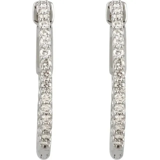 14K White Gold 3/4 CTW Natural Diamond Inside-Outside Hinged Hoop Earrings