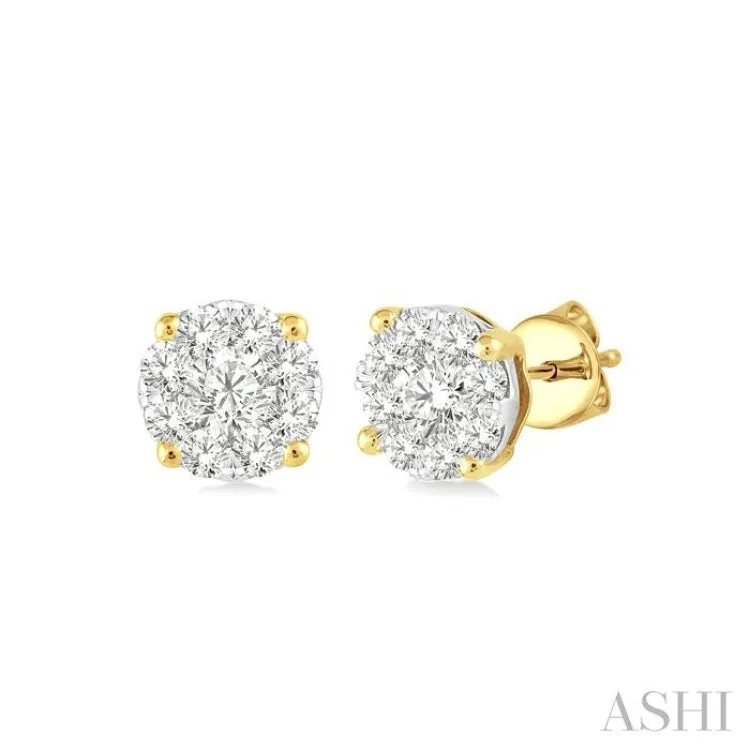 1/6 Ctw Lovebright Round Cut Diamond Earrings in 14K Yellow and white Gold