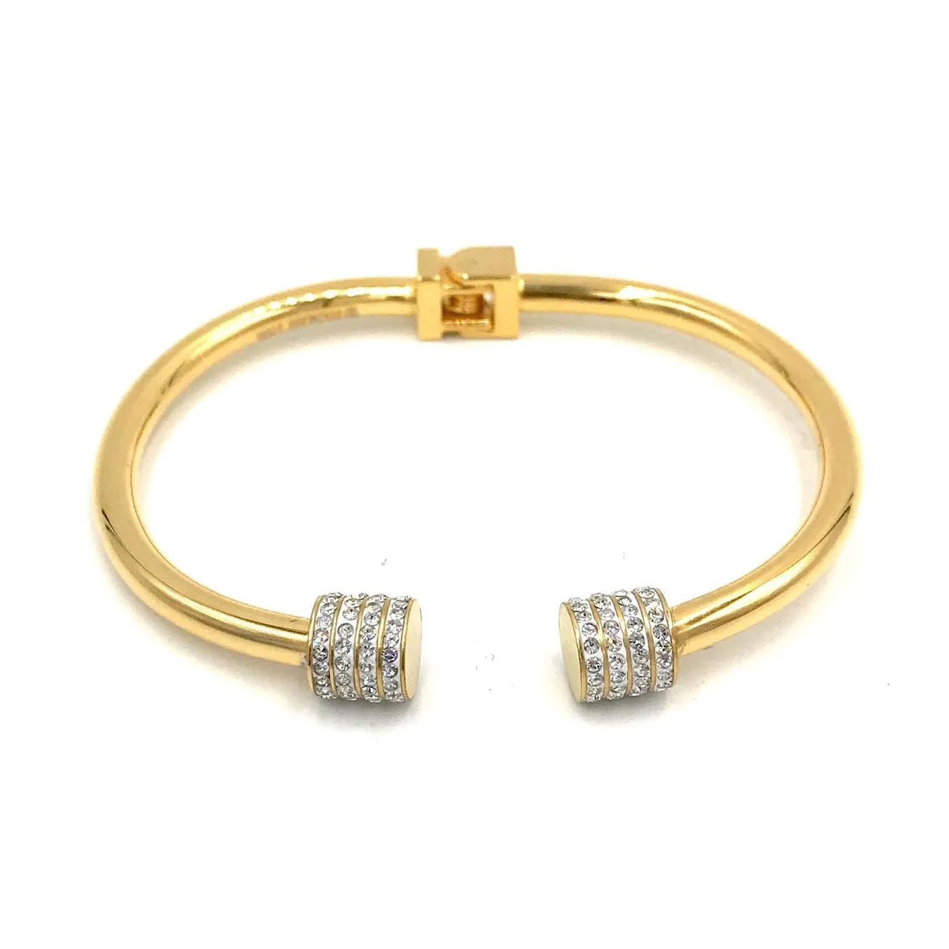 Ashley Gold Stainless Steel Open Bangle Bracelet with CZ's