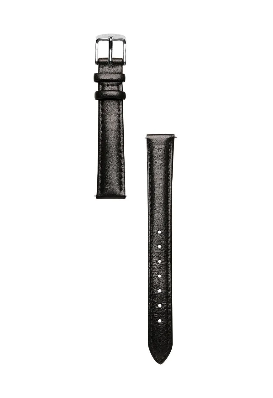 Black Smooth Leather Watch Band | Silver