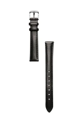 Black Smooth Leather Watch Band | Silver