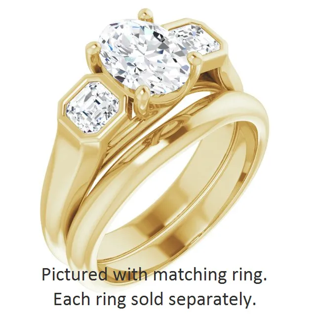 Cubic Zirconia Engagement Ring- The Alana Marie (Customizable 3-stone Cathedral Oval Cut Design with Twin Asscher Cut Side Stones)