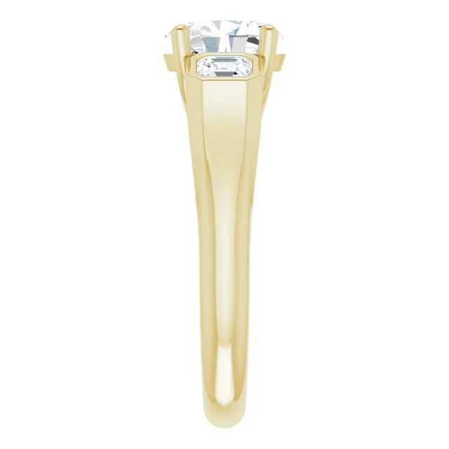 Cubic Zirconia Engagement Ring- The Alana Marie (Customizable 3-stone Cathedral Oval Cut Design with Twin Asscher Cut Side Stones)