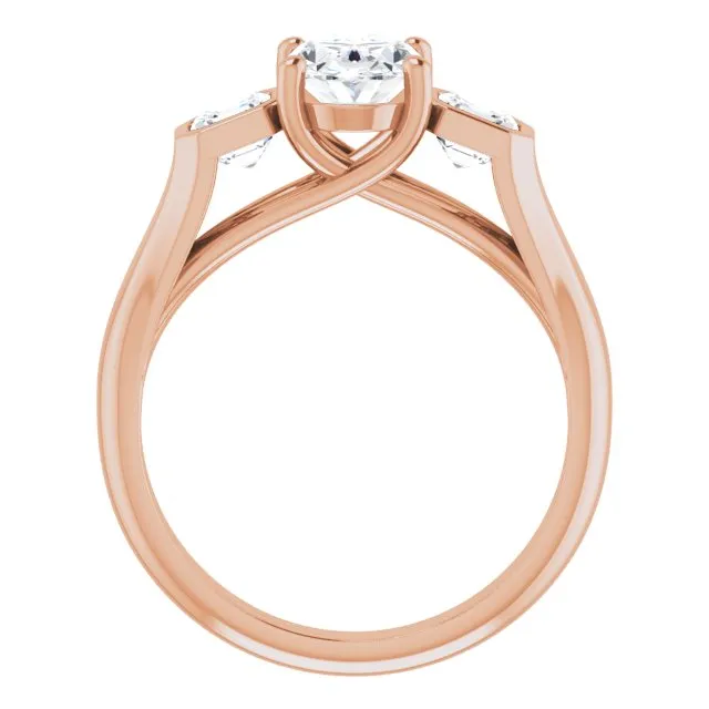 Cubic Zirconia Engagement Ring- The Alana Marie (Customizable 3-stone Cathedral Oval Cut Design with Twin Asscher Cut Side Stones)