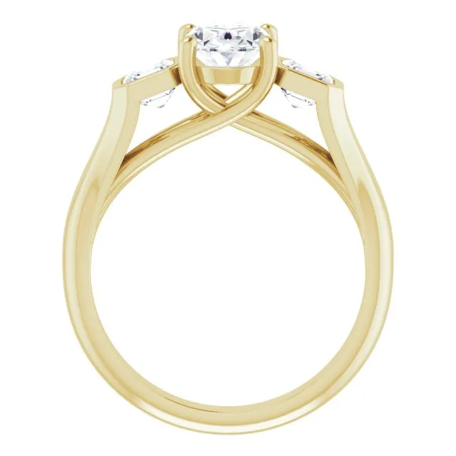 Cubic Zirconia Engagement Ring- The Alana Marie (Customizable 3-stone Cathedral Oval Cut Design with Twin Asscher Cut Side Stones)