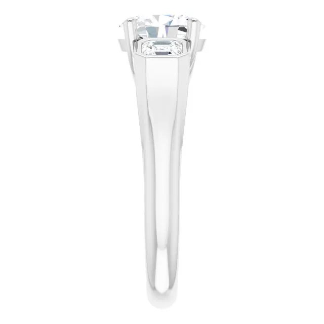 Cubic Zirconia Engagement Ring- The Alana Marie (Customizable 3-stone Cathedral Oval Cut Design with Twin Asscher Cut Side Stones)