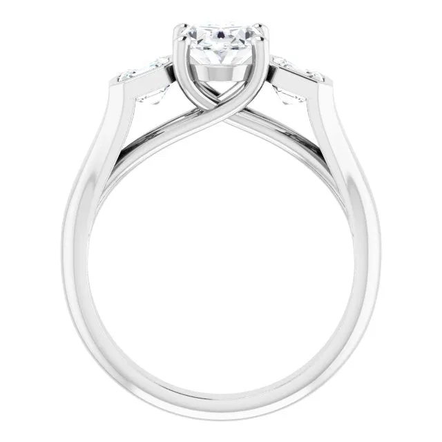 Cubic Zirconia Engagement Ring- The Alana Marie (Customizable 3-stone Cathedral Oval Cut Design with Twin Asscher Cut Side Stones)