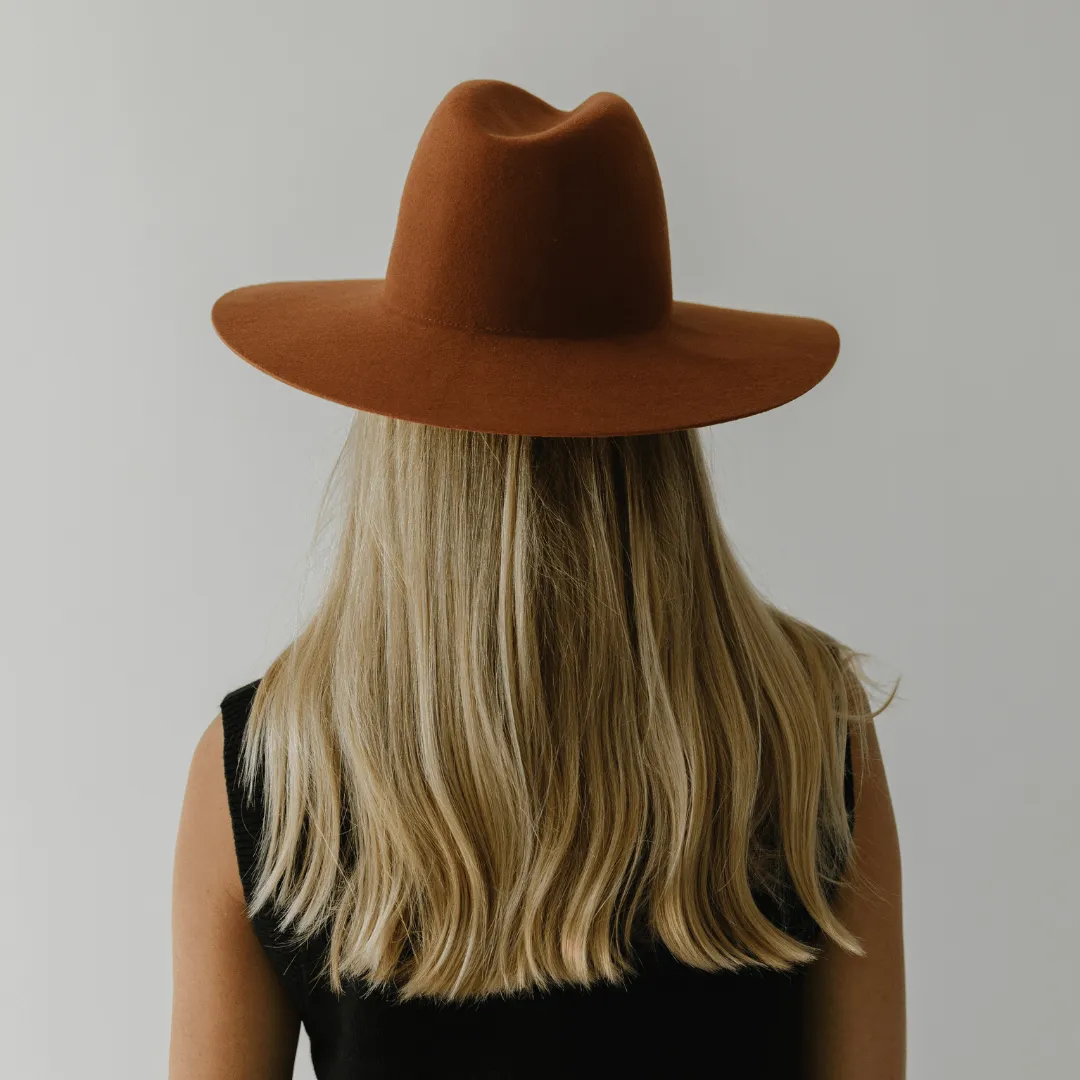 Emma Wide Brim Fedora: Size M/L 59 / Terracotta