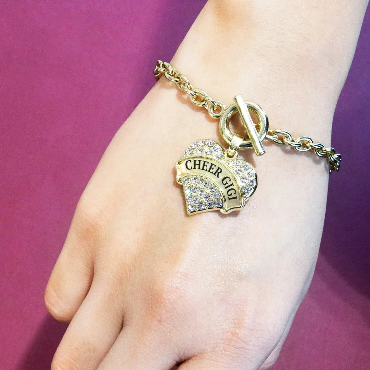 Gold Cheer Gigi Pave Heart Charm Toggle Bracelet