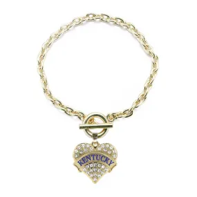 Gold Kentucky Pave Heart Charm Toggle Bracelet