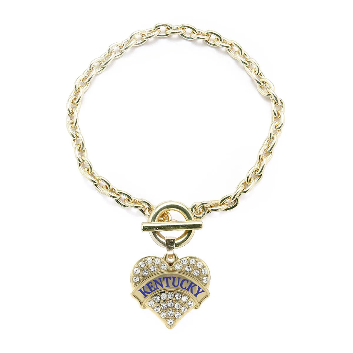 Gold Kentucky Pave Heart Charm Toggle Bracelet