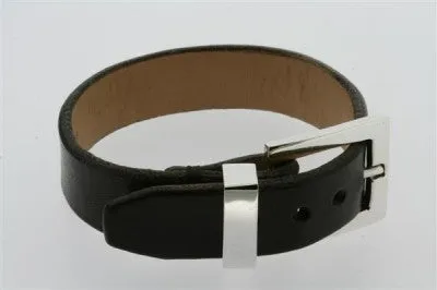 Leather & sterling silver buckle bracelet - dark choc