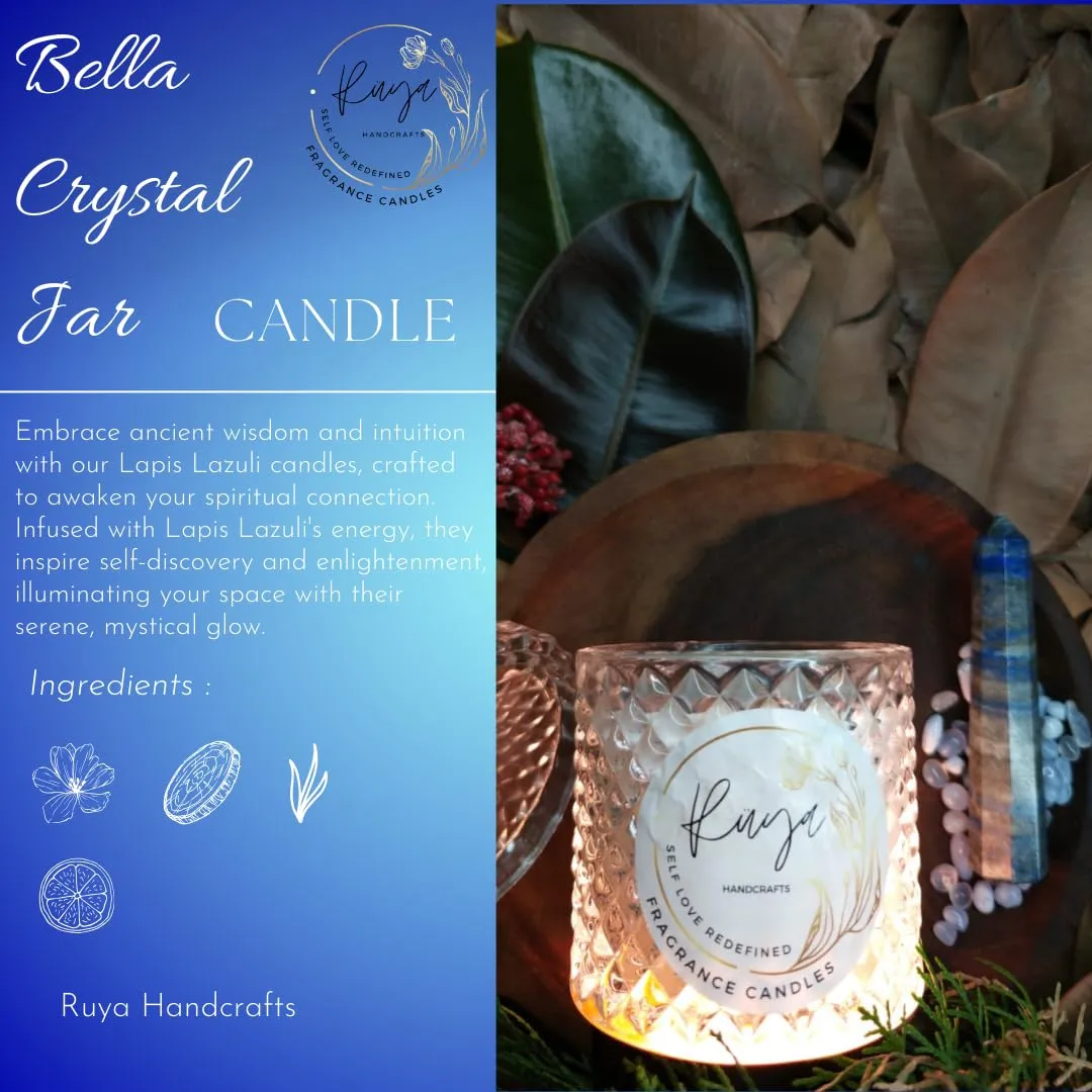 Ruya's Handcrafts Bella Crystal Jar Double Wick Lapis Lazuli Stone | Mood Enhancer That Evokes Childhood Memories, Therapy Candles | Depression Buster Candles (Lush Nodes)