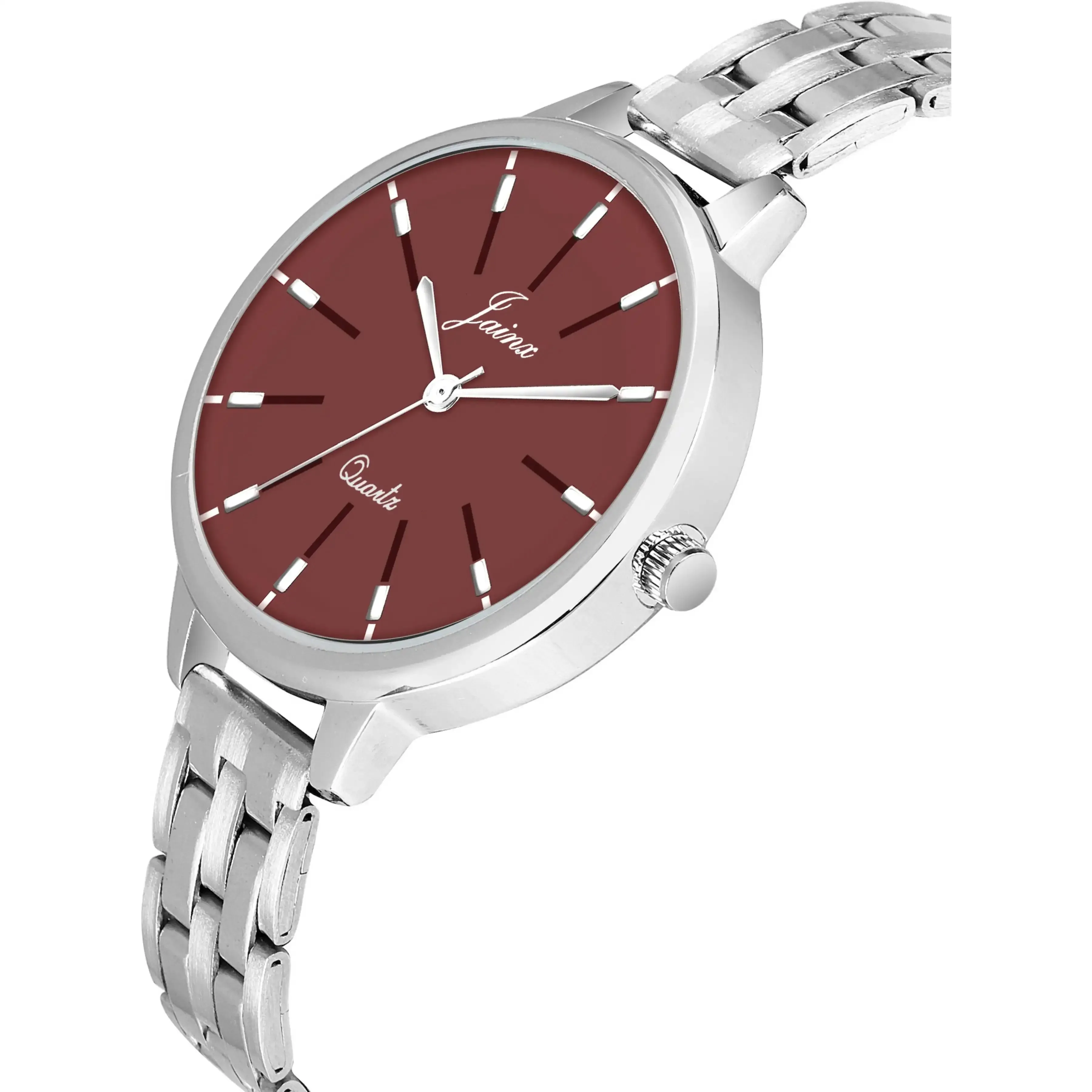 Silver Chain Maroon Dial Analog Wrist Watch For Women - JW8575