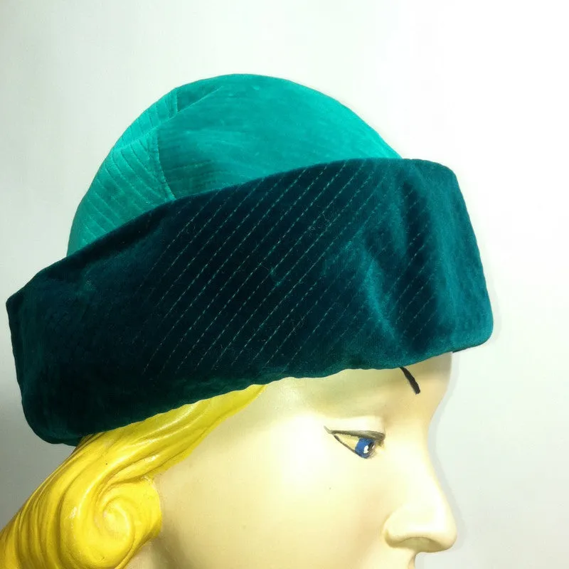 Teal and Turquoise Velvet Sculpted Velvet Hat circa 1960s