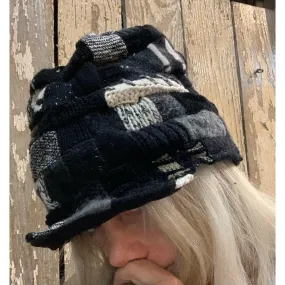 Upcycled patchwork cozy blacks hat. Textures, patterns and shades of black n grays. Black Hat!! Free shipping USA.