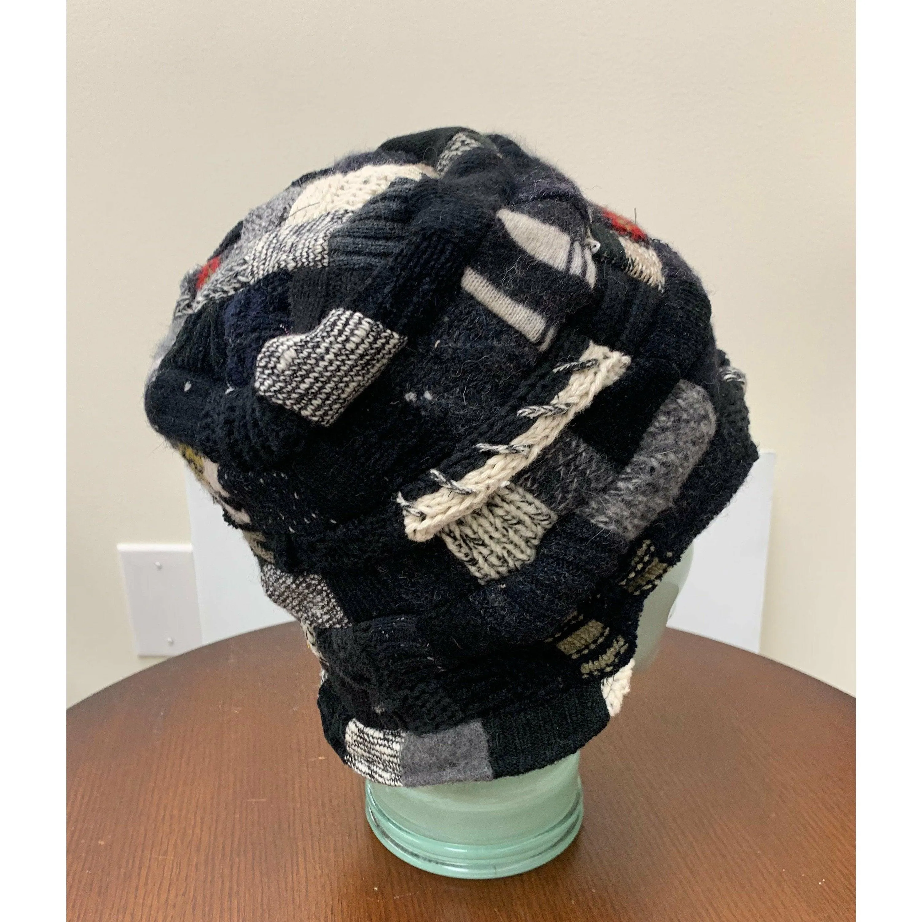 Upcycled patchwork cozy blacks hat. Textures, patterns and shades of black n grays. Black Hat!! Free shipping USA.