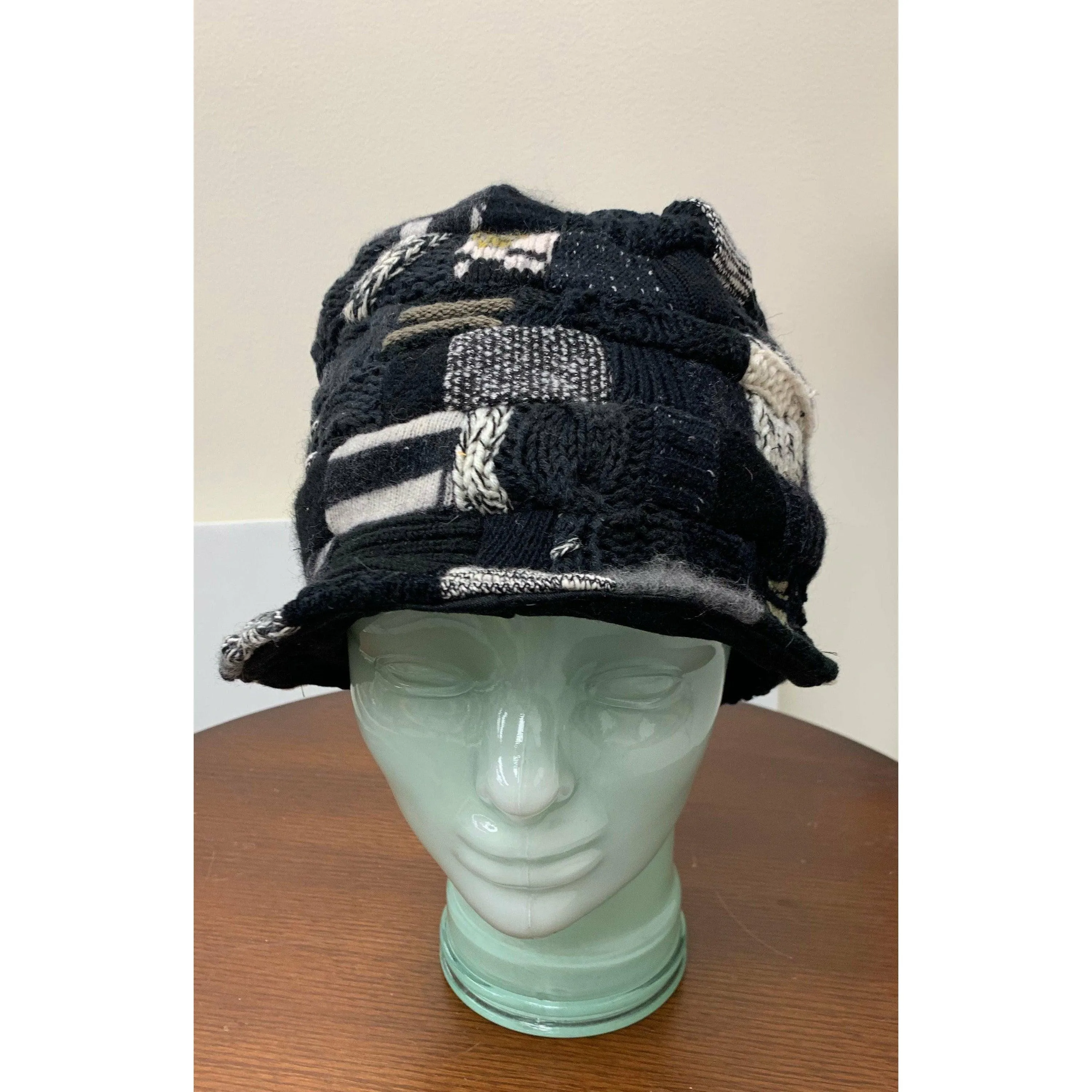 Upcycled patchwork cozy blacks hat. Textures, patterns and shades of black n grays. Black Hat!! Free shipping USA.